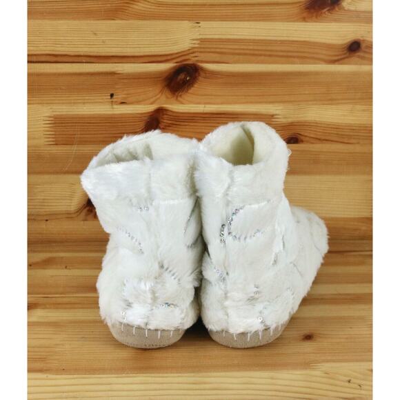 New Joe Boxer Faux Fur Pom Pom Lined Kid Bootie Jeweled Pipping White Boots 1.5 - Picture 4 of 7